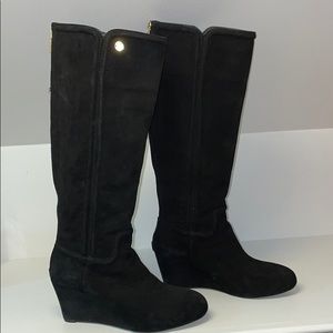 Tory Burch Irene Suede Wedge Boots, Black